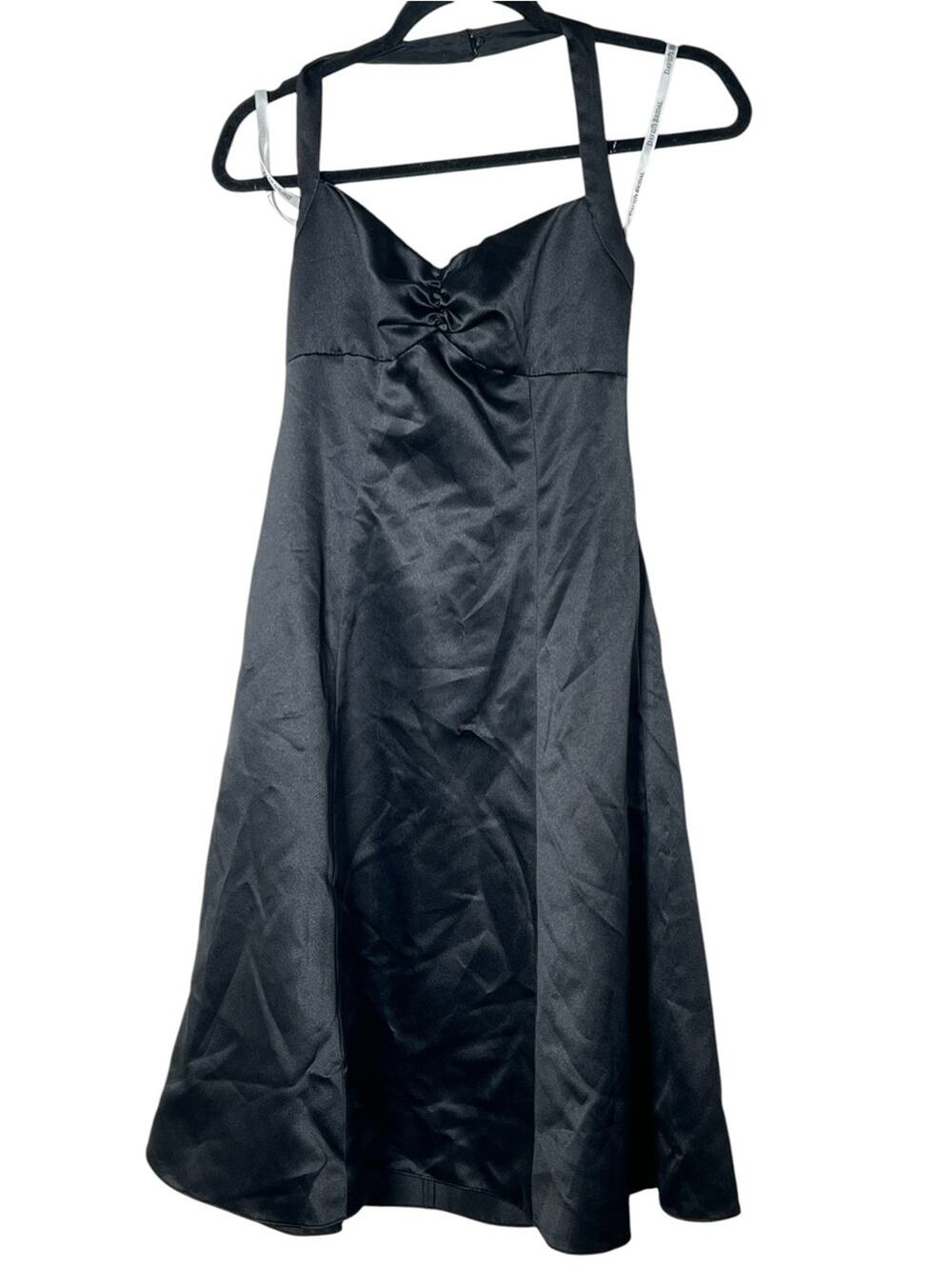 David's bridal Black Satin Halter A-Line Midi Dress size 2 B116